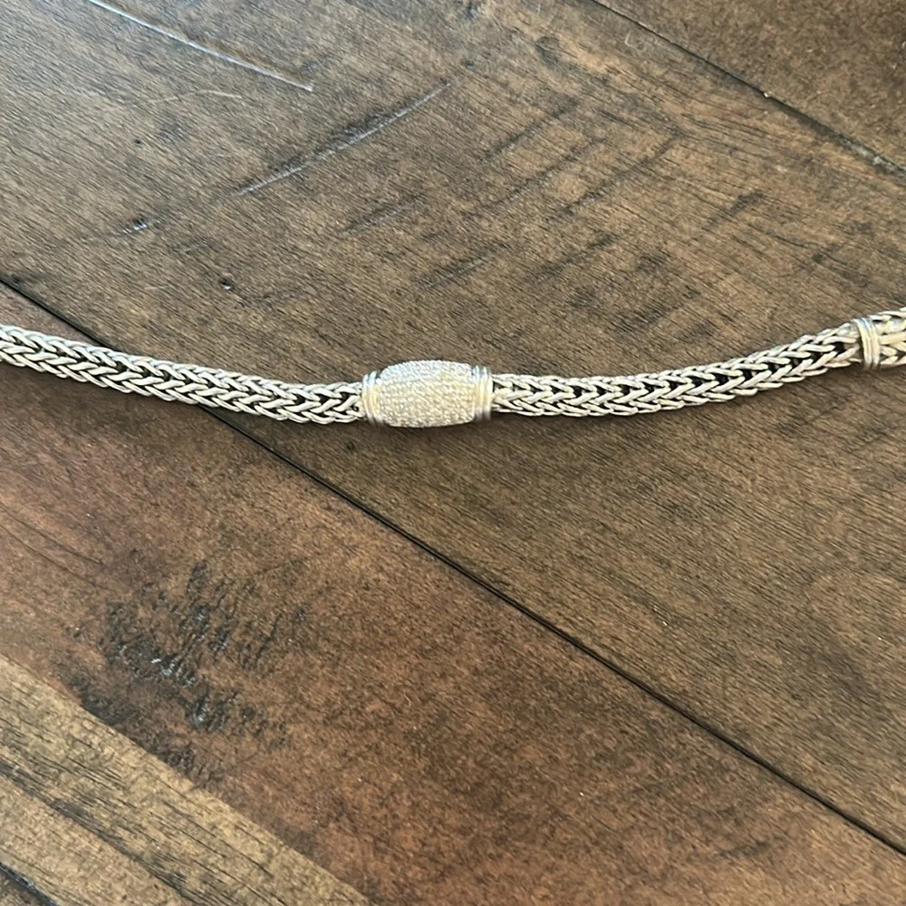 Gail Scott Sterling Silver 18K Gold Pave Diamond ID Bracelet - Picture 2 of 5